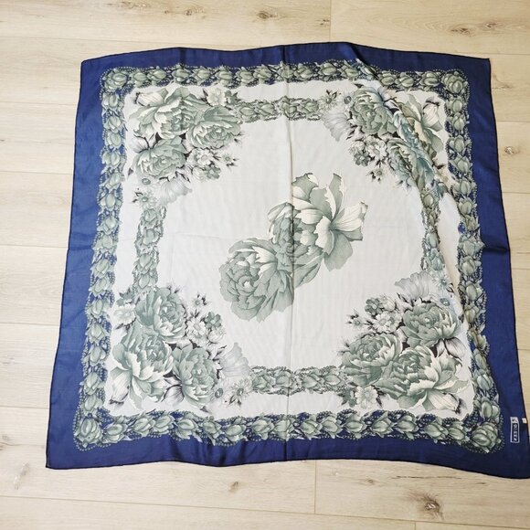 Blue Multi Floral Queen Brand Made in Italy Scarf - Picture 3 of 4